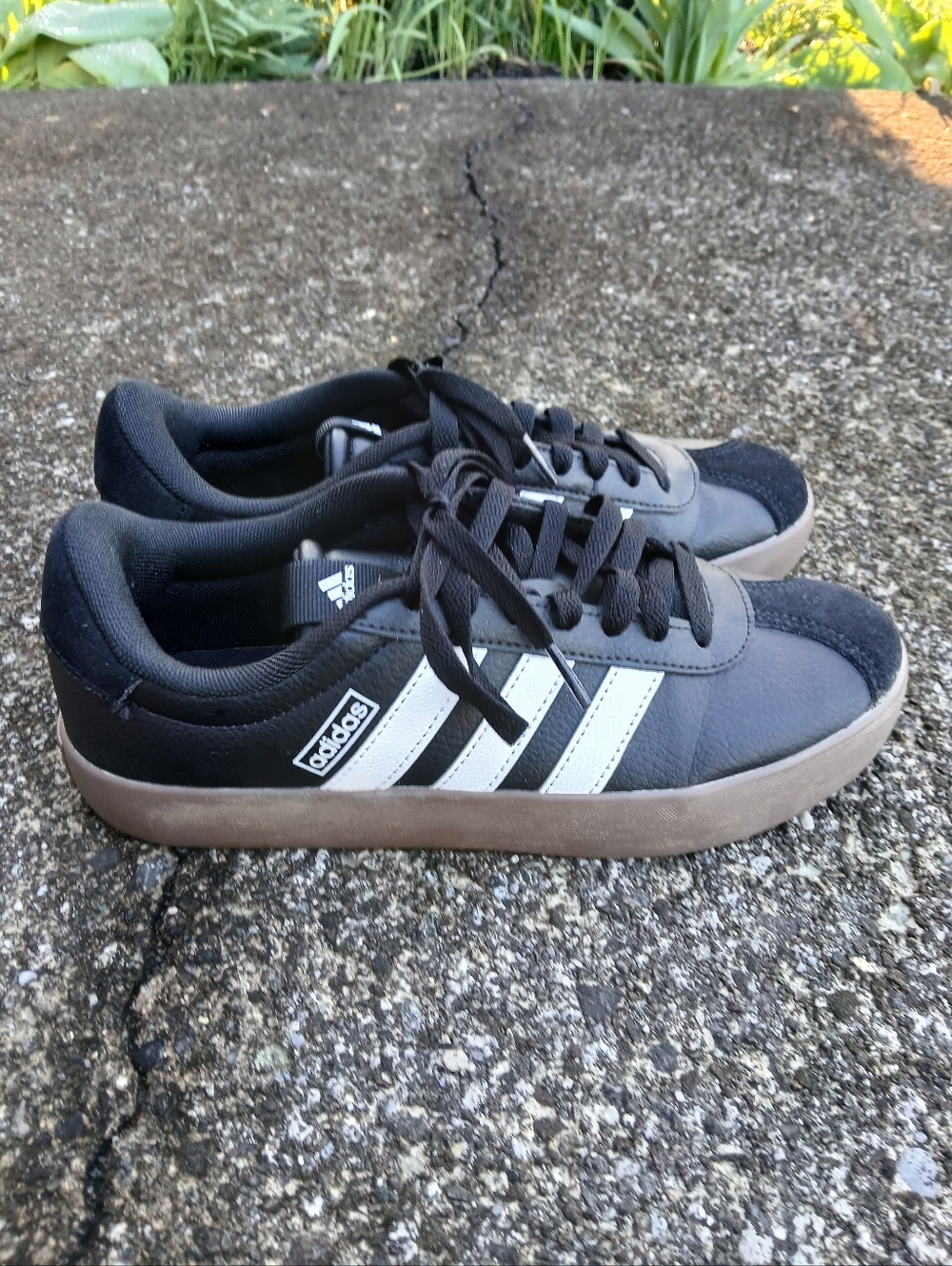 adidas Black Sneakers with White Stripes and Brown Gum Sole - Picture 6 of 8